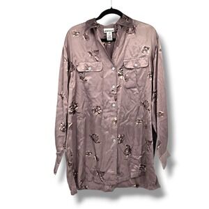 Jones & Co Floral Rayon Button Up Long Sleeve Shirt Size Medium Y2k